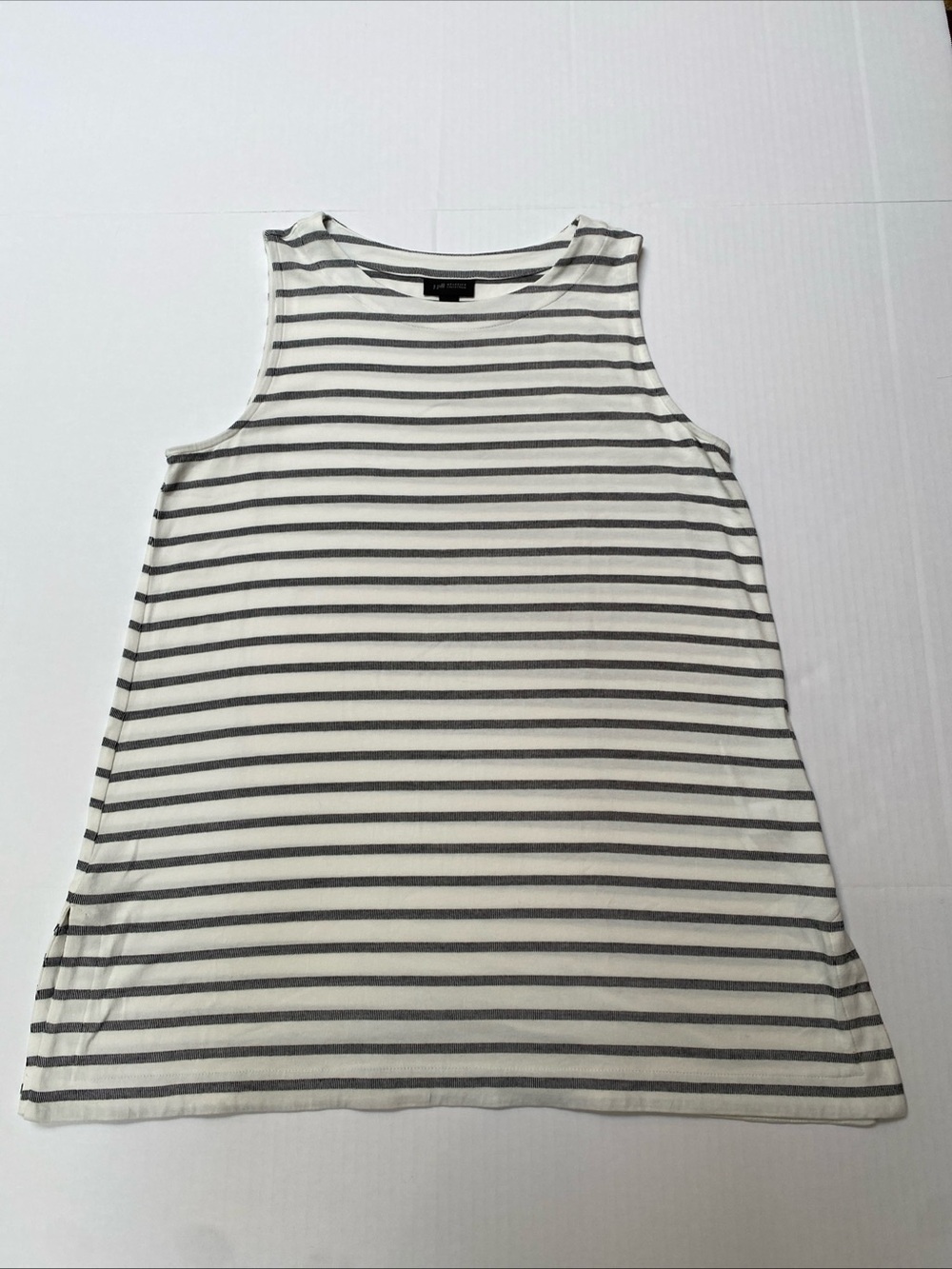 J. Jill Wearever Striped Sleeveless Tank Top - White & Black Medium M